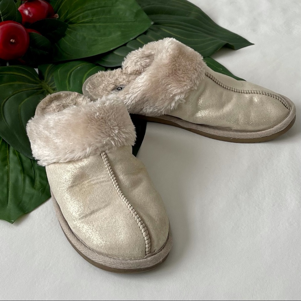 Airwalk Gold & Ivory Slide Slippers w/Metallic Sheen & Thick Rubber Soles 8 Wom.